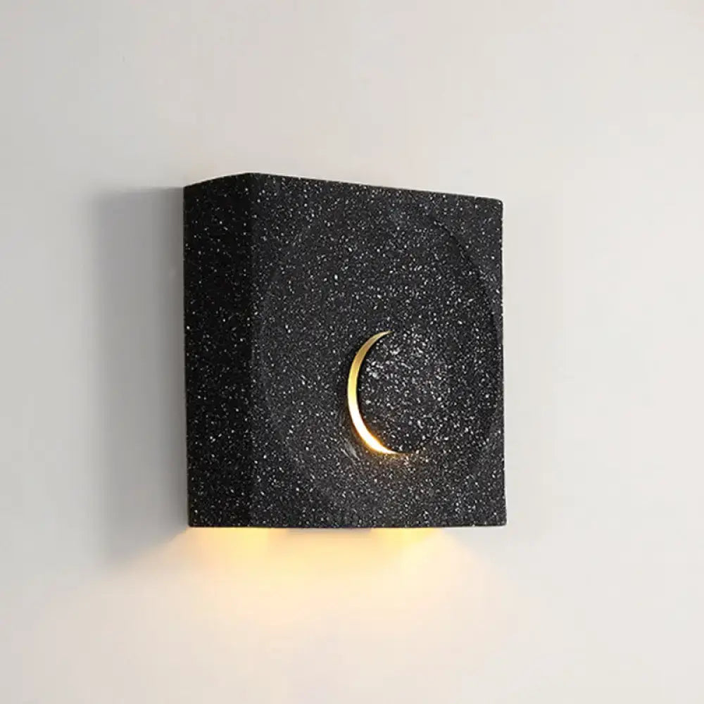 Modern black & gold cement square wall light bedroom moon sconce