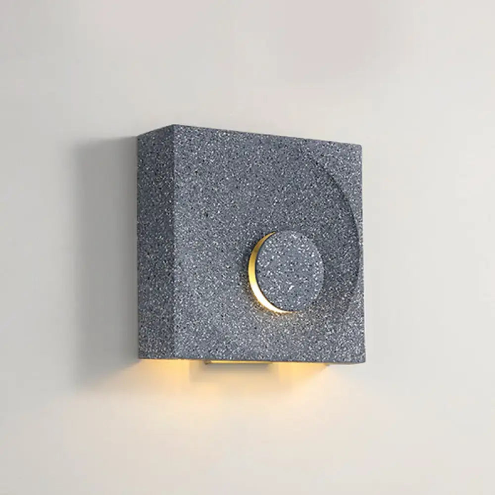 Modern black & gold cement square wall light bedroom moon sconce