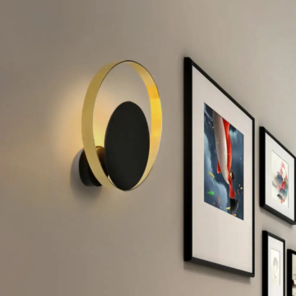 Modern black & gold circular led wall sconce bedroom wall lamp