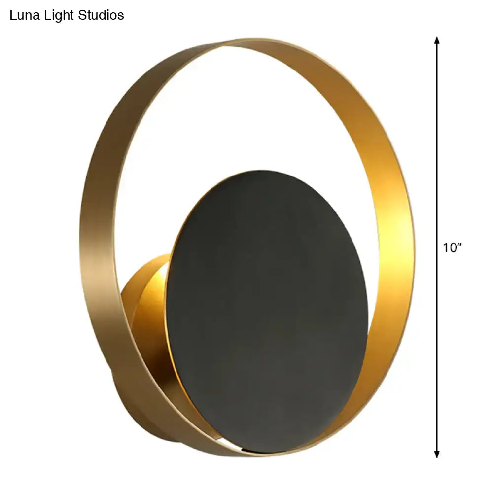 Modern black & gold circular led wall sconce bedroom wall lamp