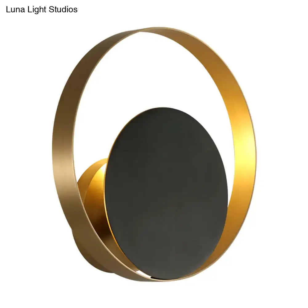 Modern black & gold circular led wall sconce bedroom wall lamp