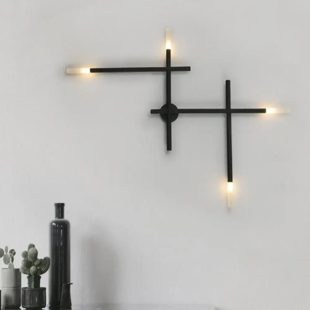 Modern black & gold crossed lines led wall light bedroom fixture