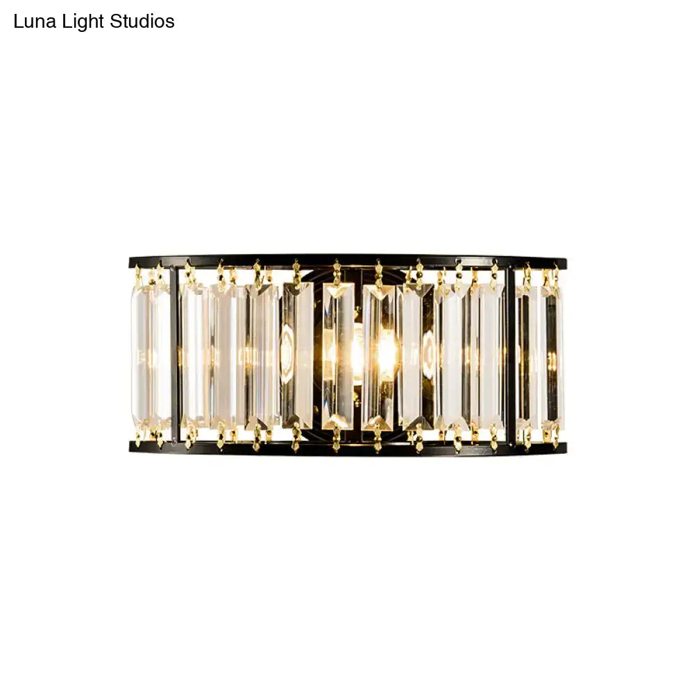 Modern black & gold crystal half cylinder wall sconce bedroom light