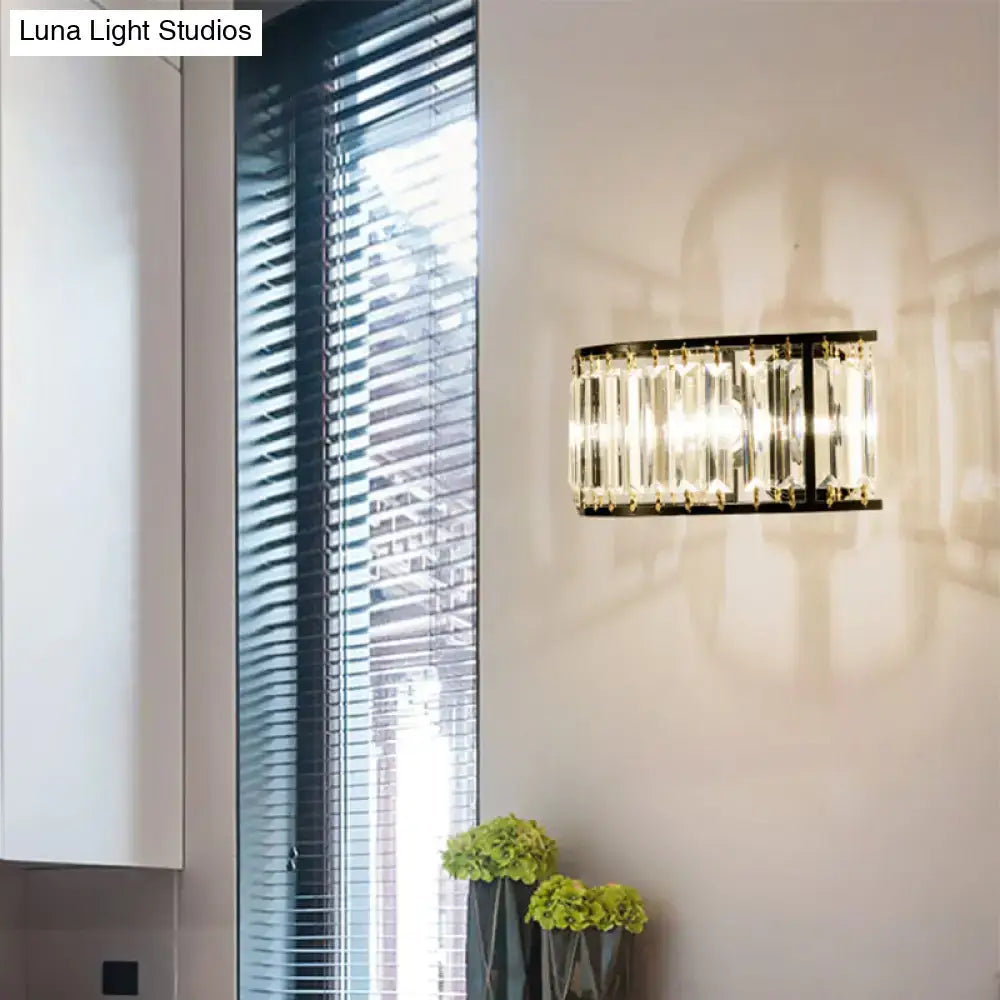 Modern black & gold crystal half cylinder wall sconce bedroom light