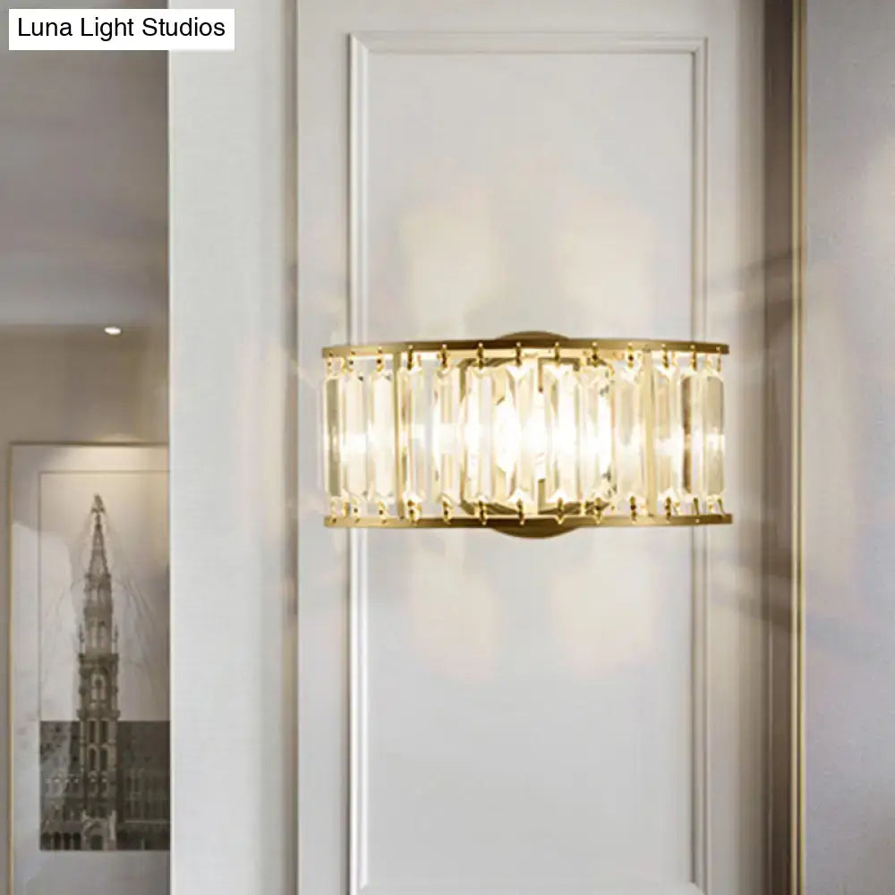 Modern black & gold crystal half cylinder wall sconce bedroom light
