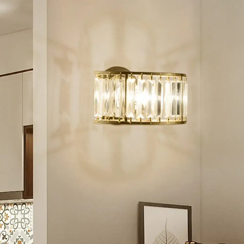 Modern black & gold crystal half cylinder wall sconce bedroom light