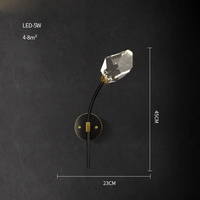 Modern black & gold crystal led wall sconce bedroom light