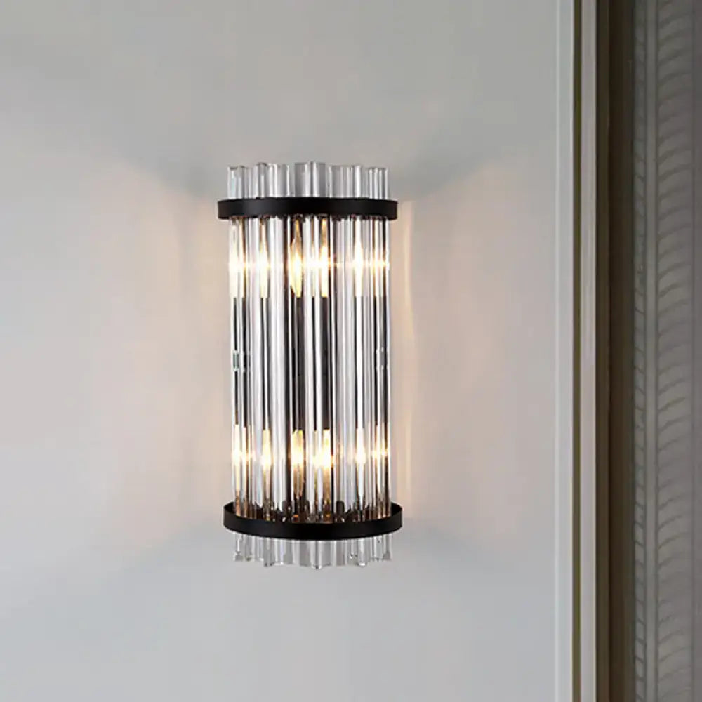 Modern black & gold crystal rod cylinder wall sconce bedroom light