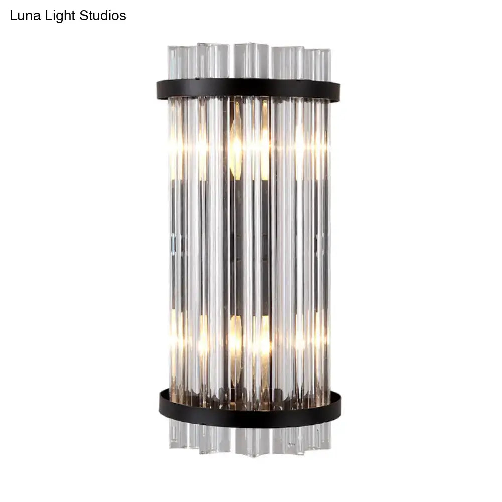 Modern black & gold crystal rod cylinder wall sconce bedroom light