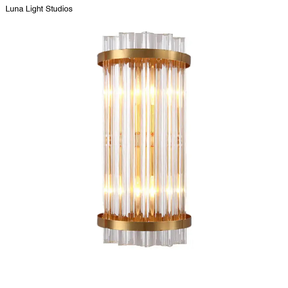 Modern black & gold crystal rod cylinder wall sconce bedroom light