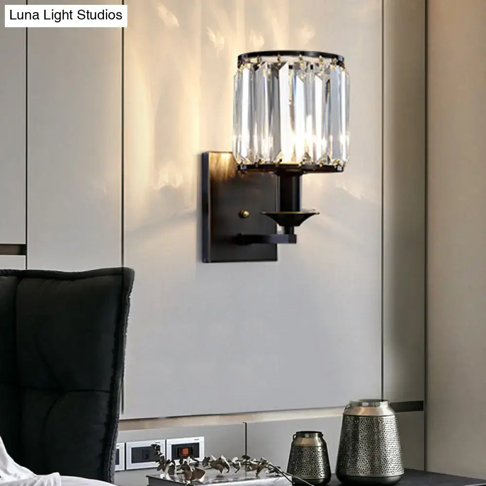 Modern black & gold crystal sconce light fixture bedroom wired electric