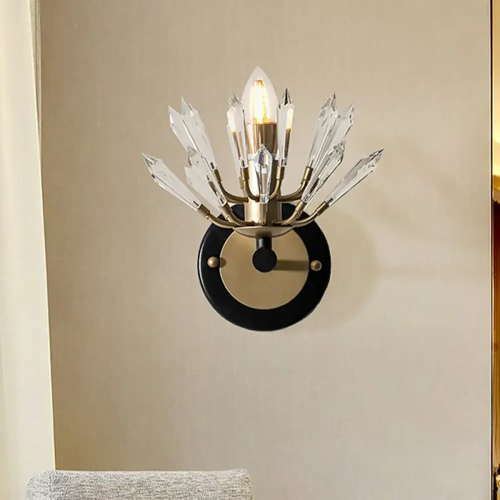 Modern black & gold crystal sconce light living room wall lamp