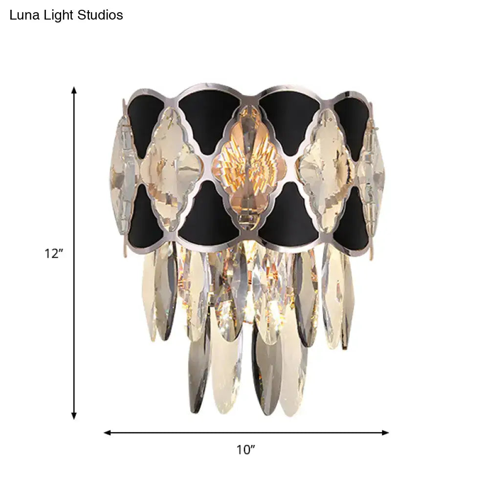 Modern black & gold crystal wall lamp fixture living room sconce