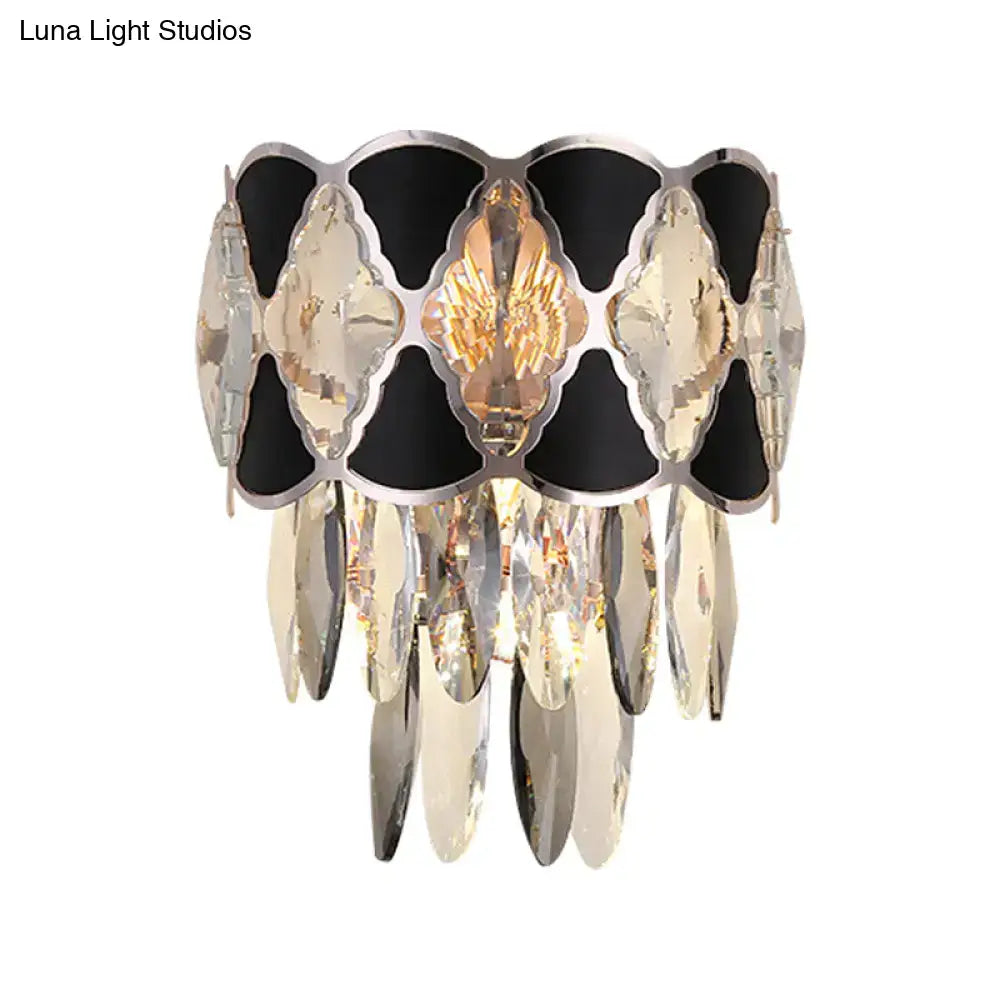 Modern black & gold crystal wall lamp fixture living room sconce