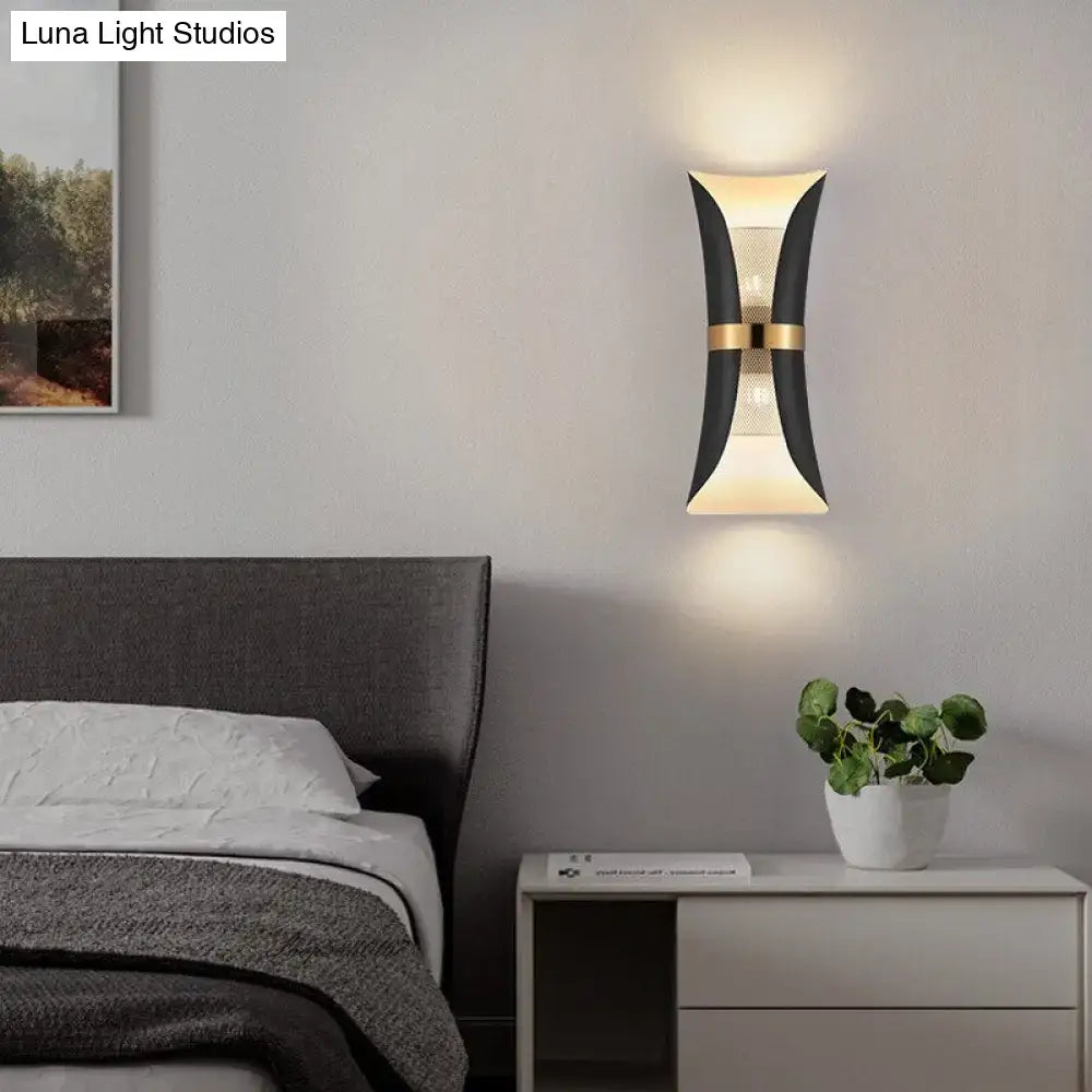 Modern black & gold curved wall lamp for bedroom