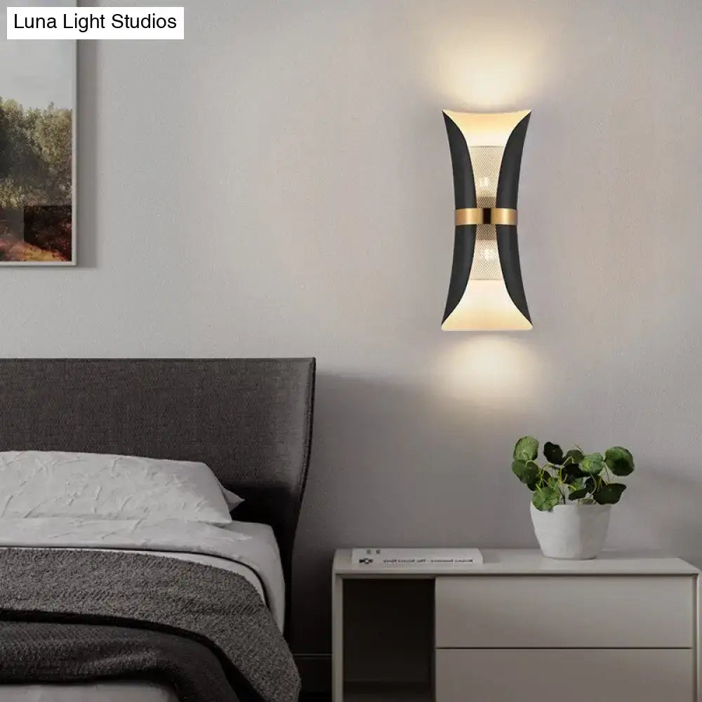 Modern black & gold curved wall lamp for bedroom