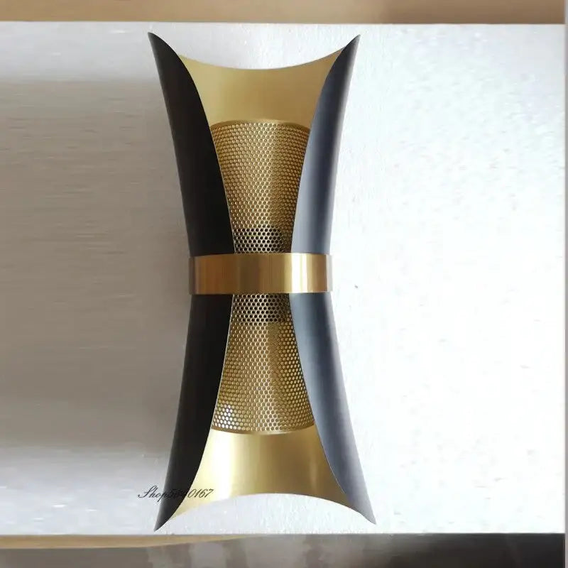 Modern black & gold curved wall lamp for bedroom