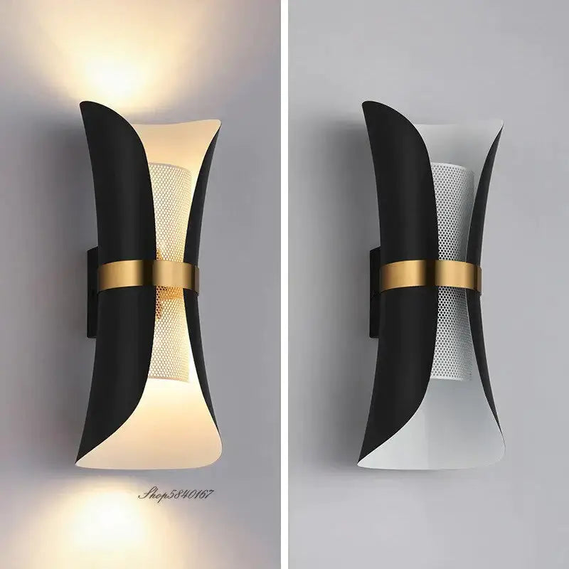 Modern black & gold curved wall lamp for bedroom