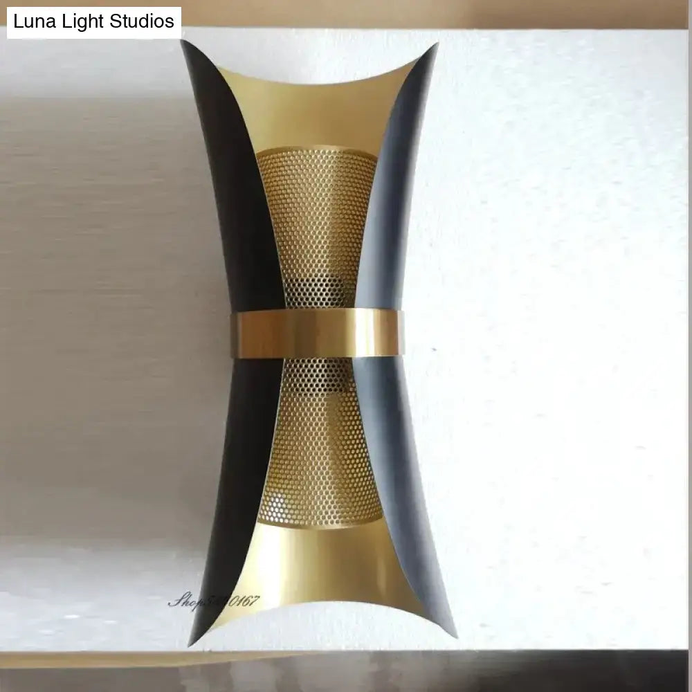 Modern black & gold curved wall lamp for bedroom