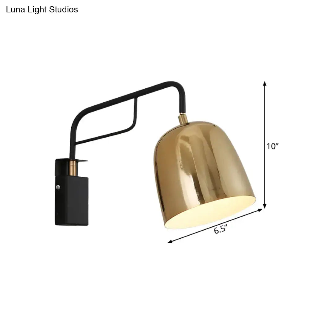 Modern black & gold dome wall sconce bedroom curved arm light