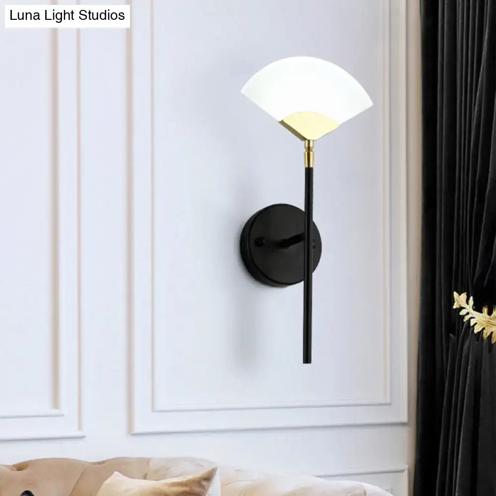 Modern black & gold fan wall mount light bedroom sconce