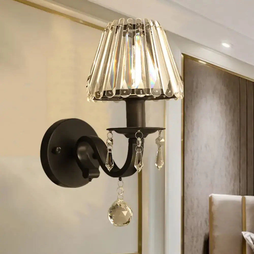 Modern black & gold finish crystal wall sconce for living room