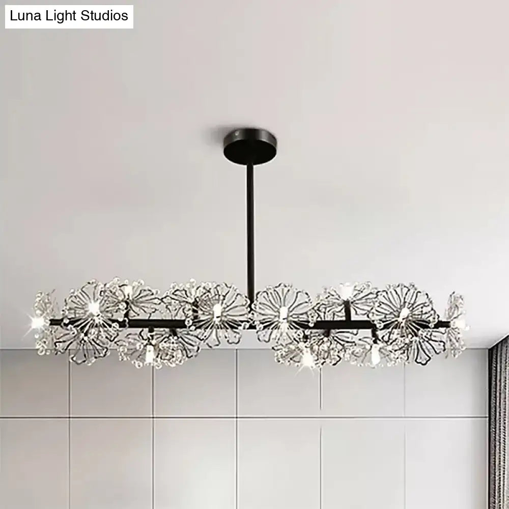 Modern black & gold floral crystal ceiling light dining room