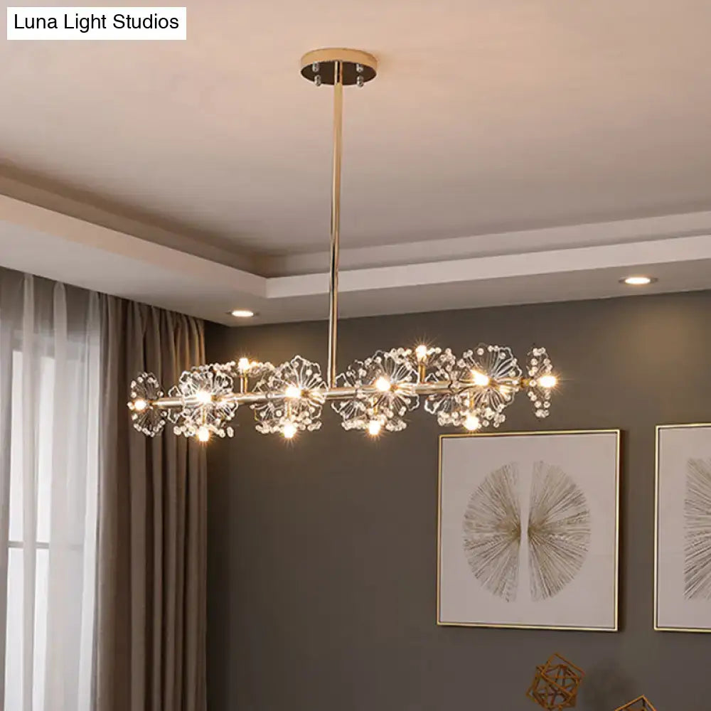 Modern black & gold floral crystal ceiling light dining room