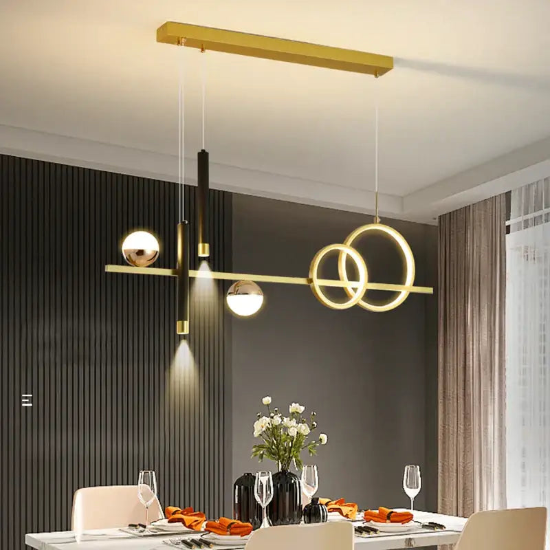 ثريا المطبخ بتصميم هندسي حديث بإضاءة LED باللونين الأسود والذهبي