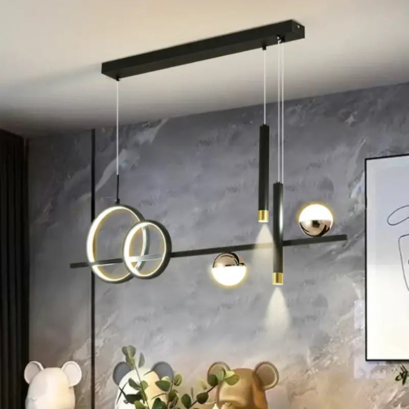 ثريا المطبخ بتصميم هندسي حديث بإضاءة LED باللونين الأسود والذهبي