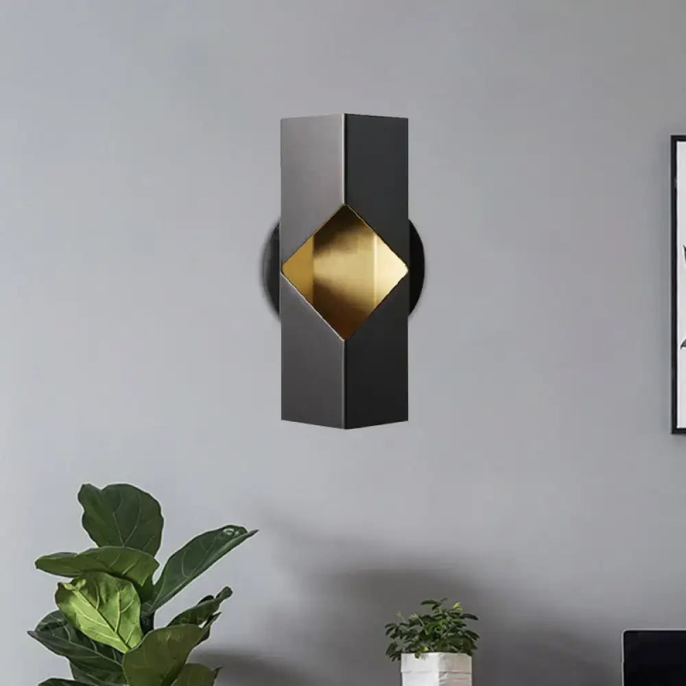 Modern black & gold geometric led sconce bedroom iron shade fixture