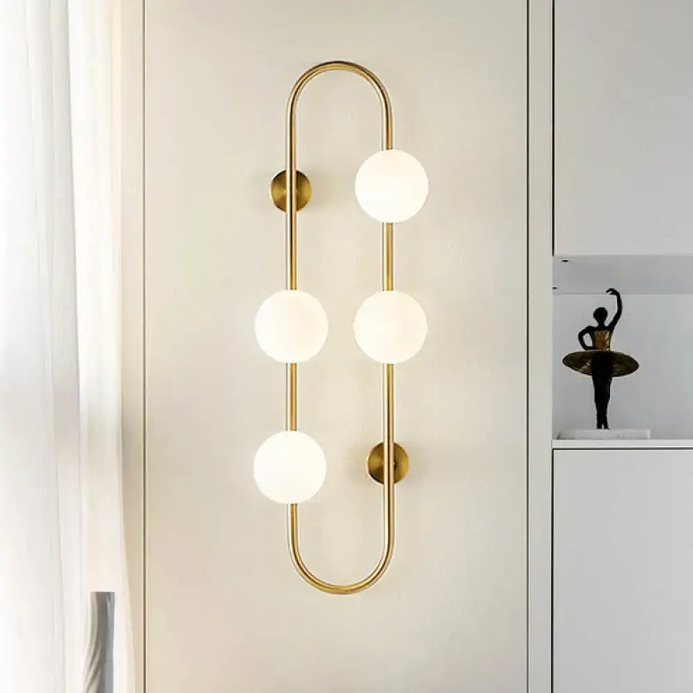 Modern black & gold globe wall sconce bedroom white glass light