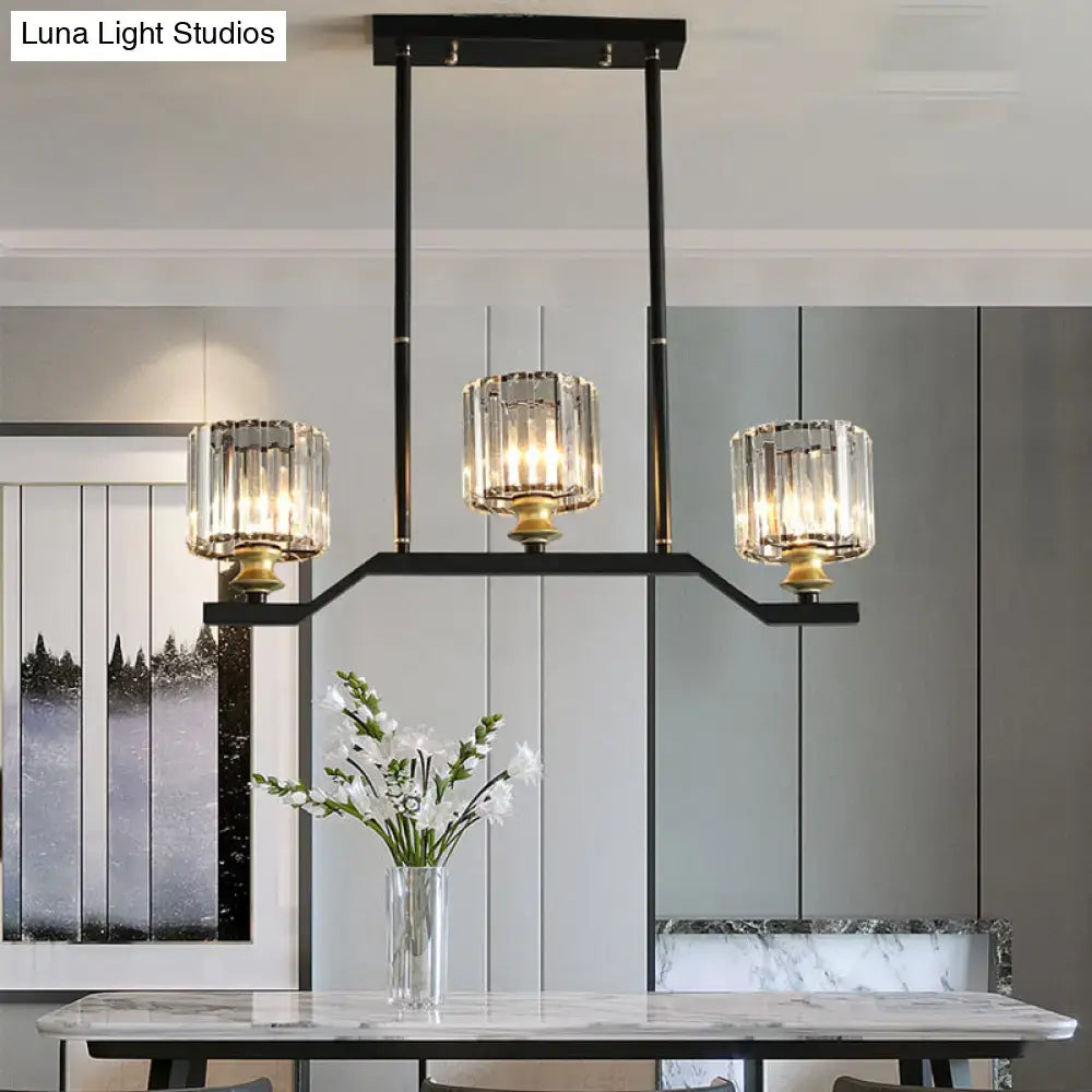 Modern black & gold island pendant light with clear crystal kitchen