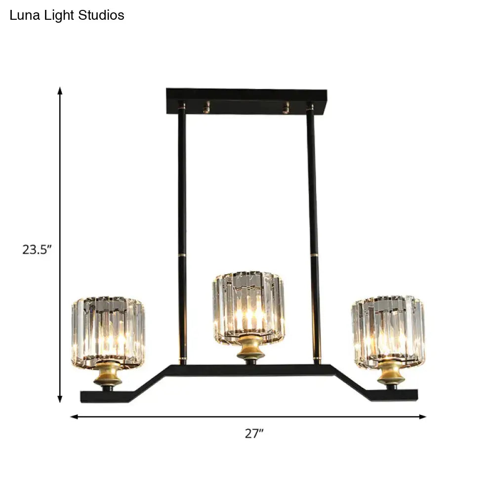 Modern black & gold island pendant light with clear crystal kitchen