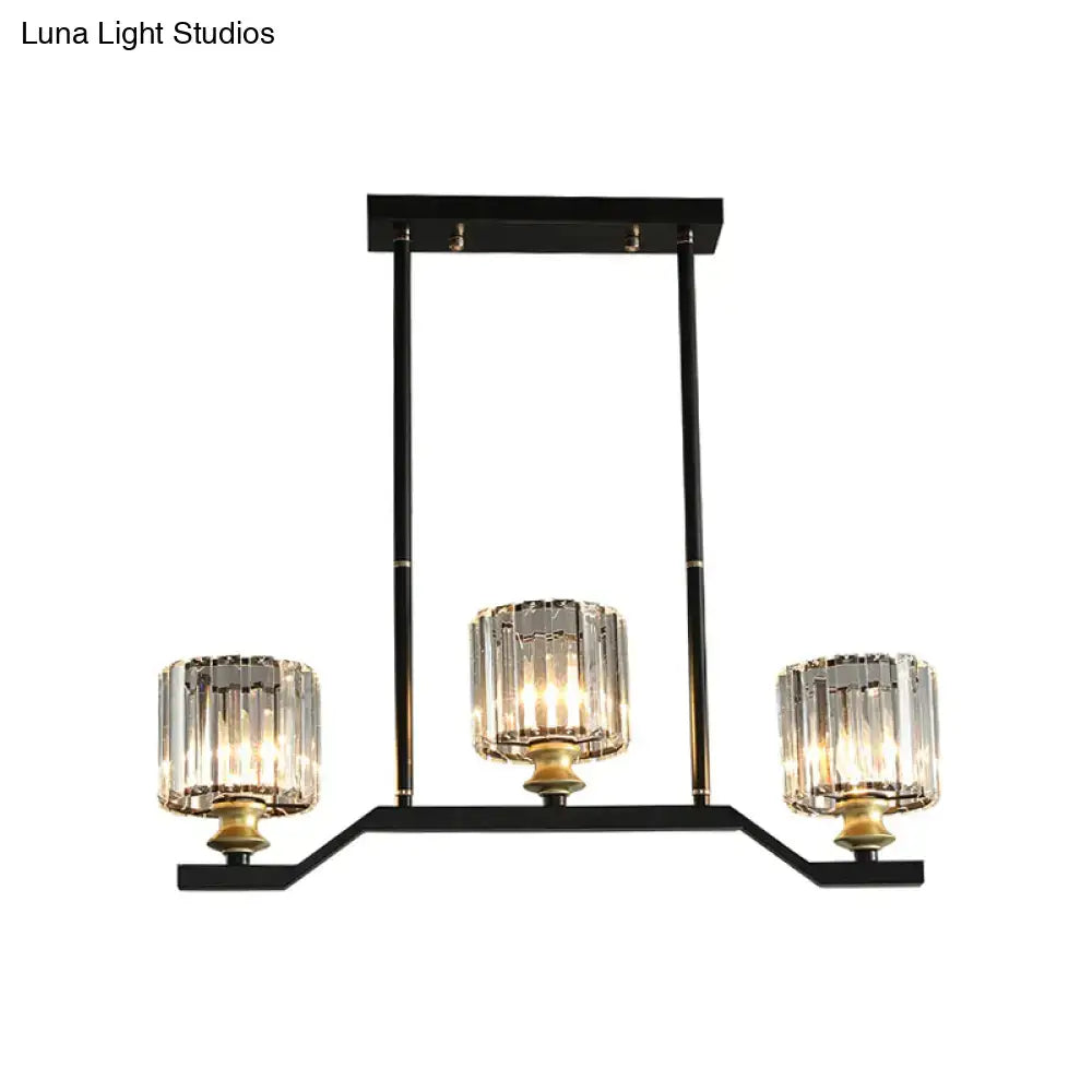 Modern black & gold island pendant light with clear crystal kitchen