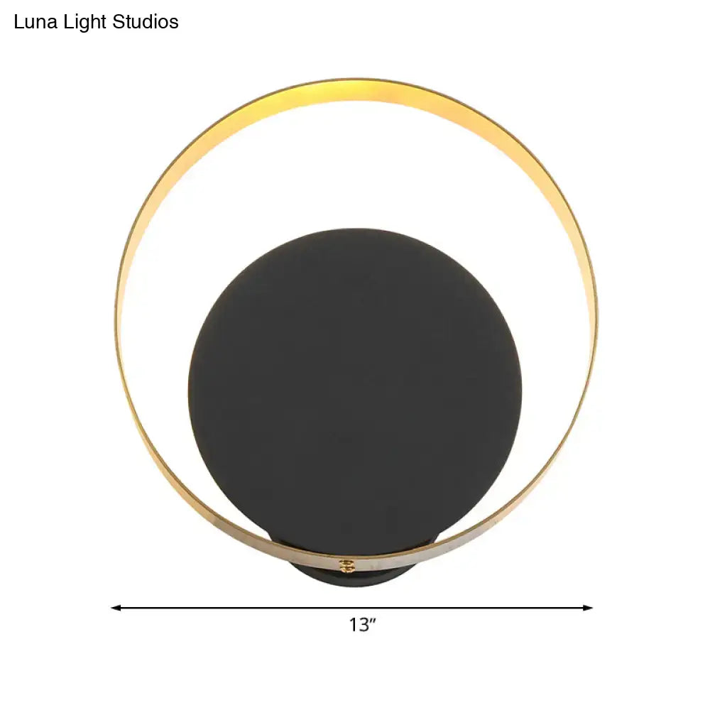 Modern black & gold led bedroom sconce with pull chain 12 inch fixture