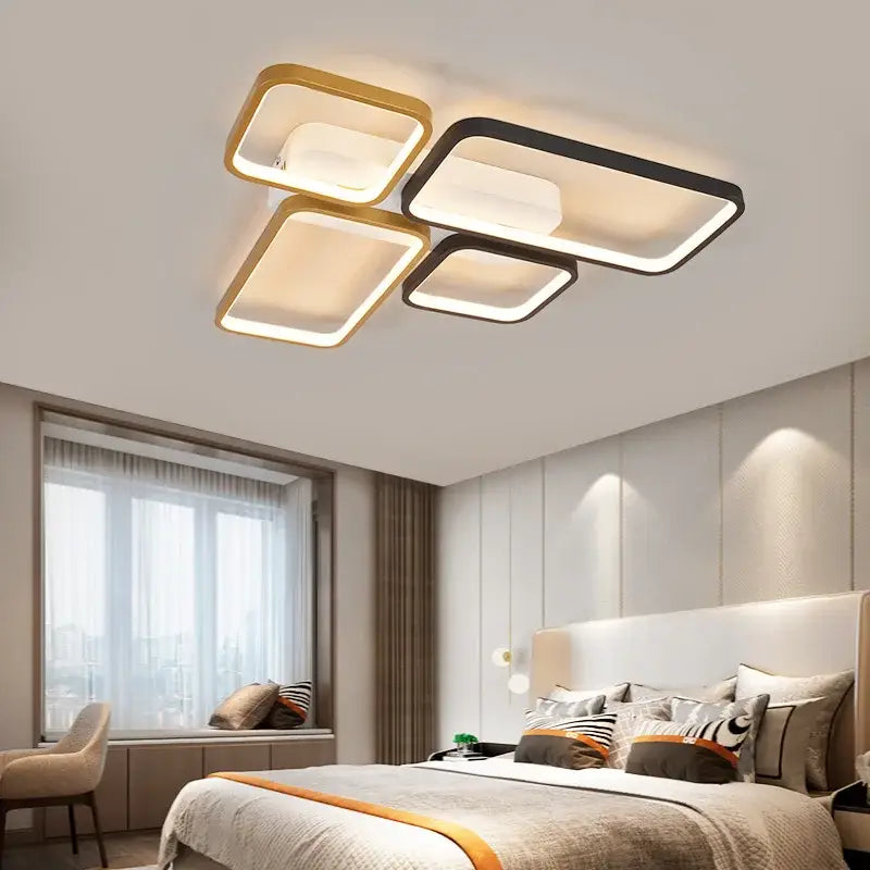 Modern black & gold led chandelier for living room dimmable lighting