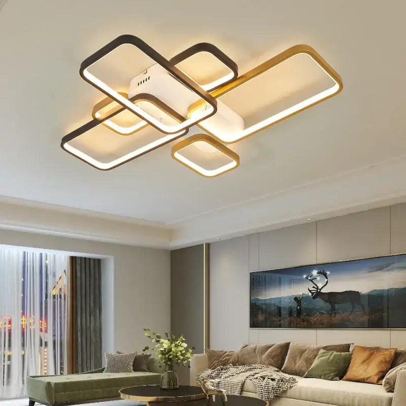 Modern black & gold led chandelier for living room dimmable lighting