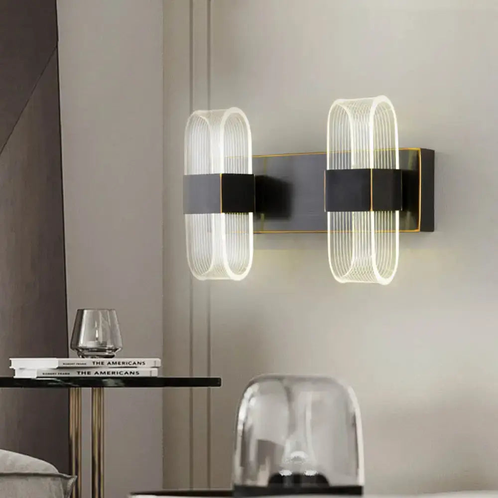 Modern black & gold led sconce light bedroom oval wall mount