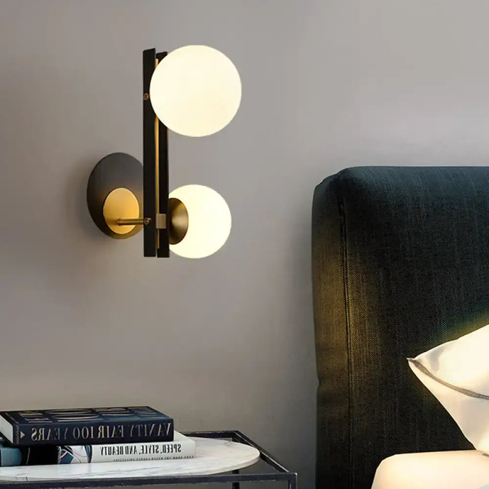 Modern black & gold milky glass wall light bedroom direct wired electric