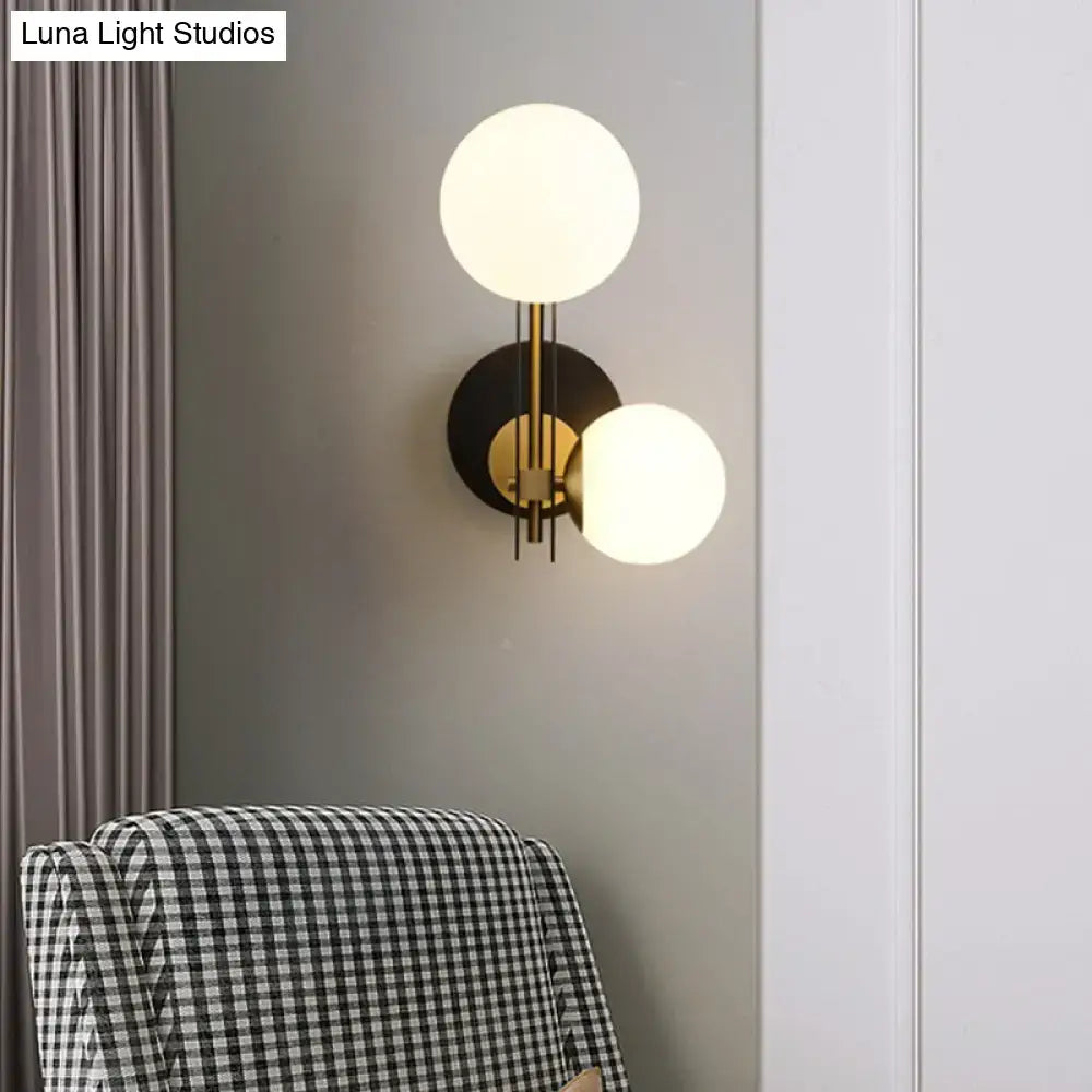 Modern black & gold milky glass wall light bedroom direct wired electric