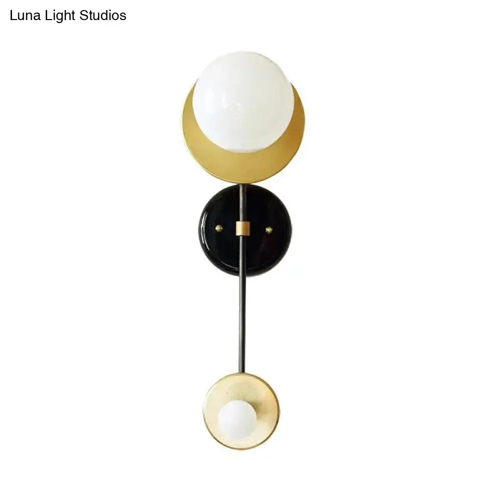 Modern black & gold milky glass wall sconce bedroom reading lamp