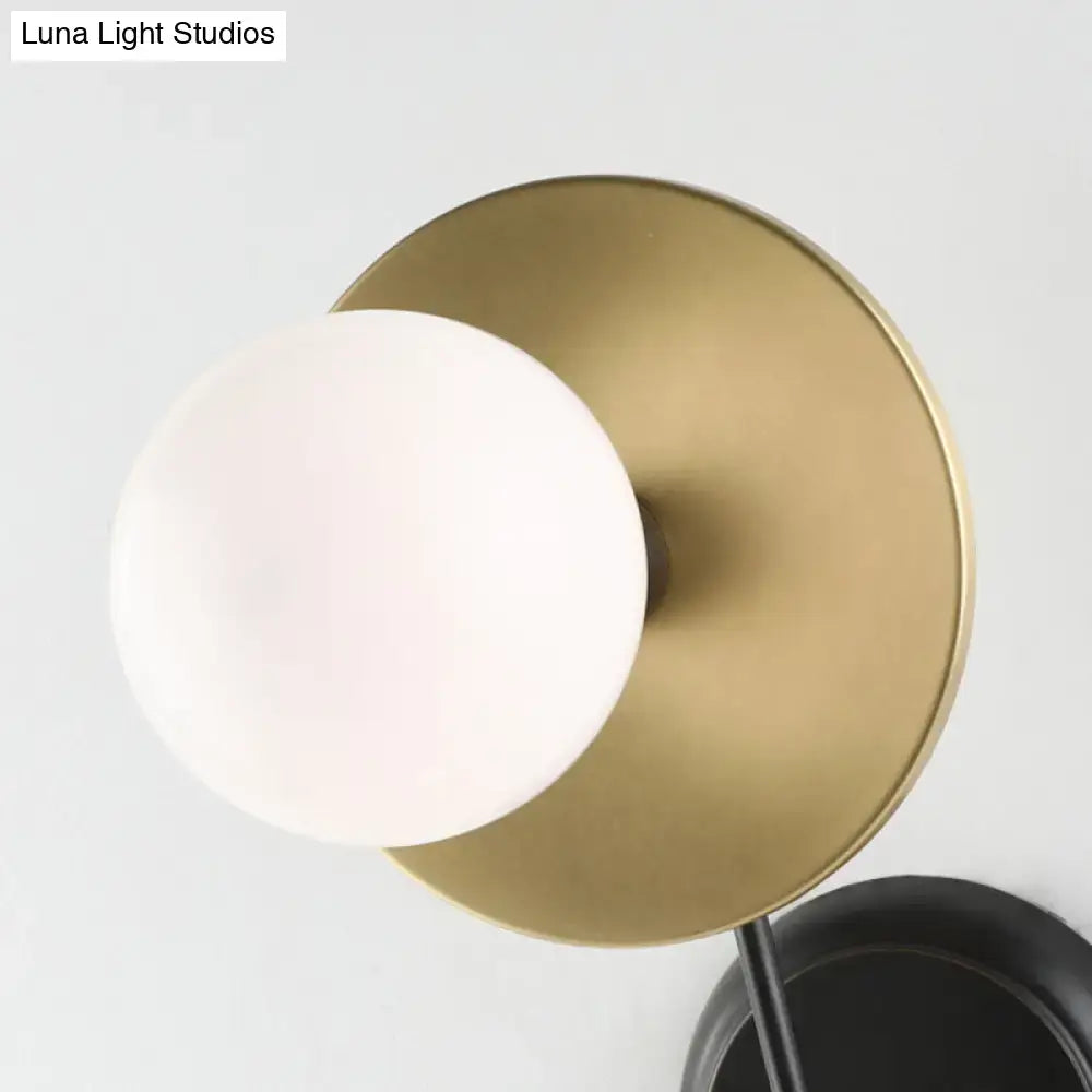 Modern black & gold milky glass wall sconce bedroom reading lamp