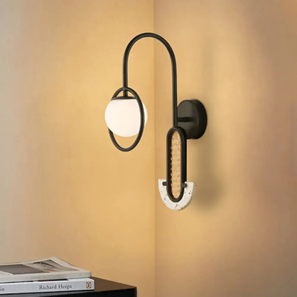 Modern black & gold opal glass ball wall sconce bedroom light