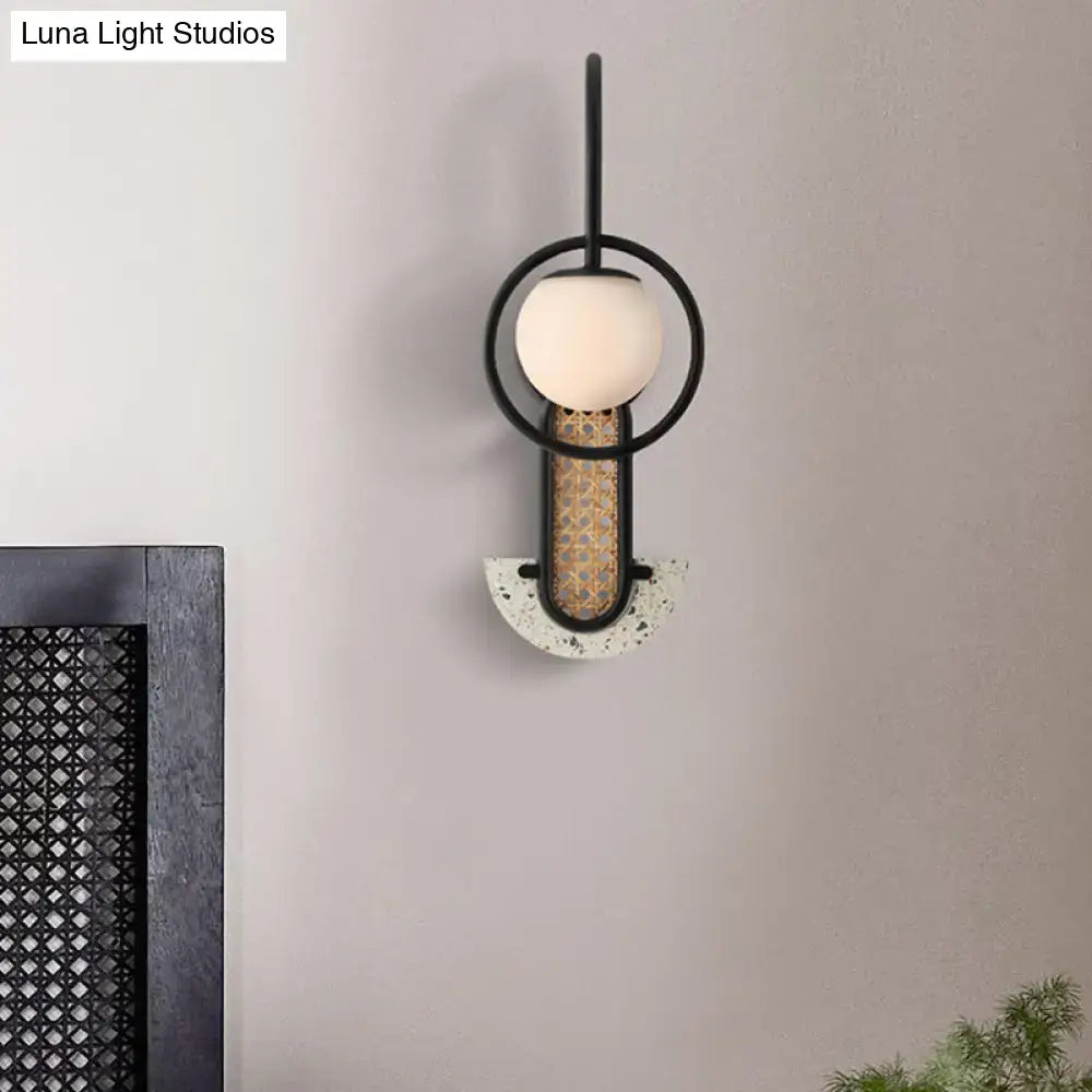 Modern black & gold opal glass ball wall sconce bedroom light