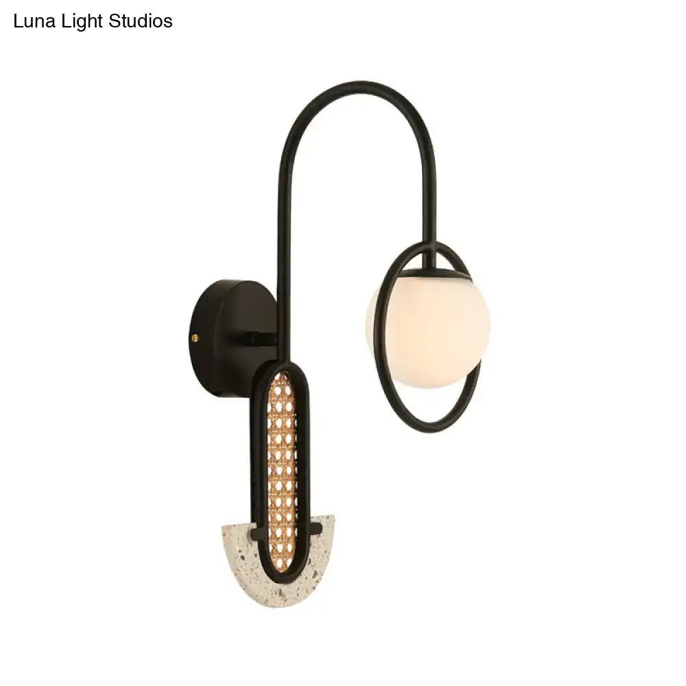 Modern black & gold opal glass ball wall sconce bedroom light