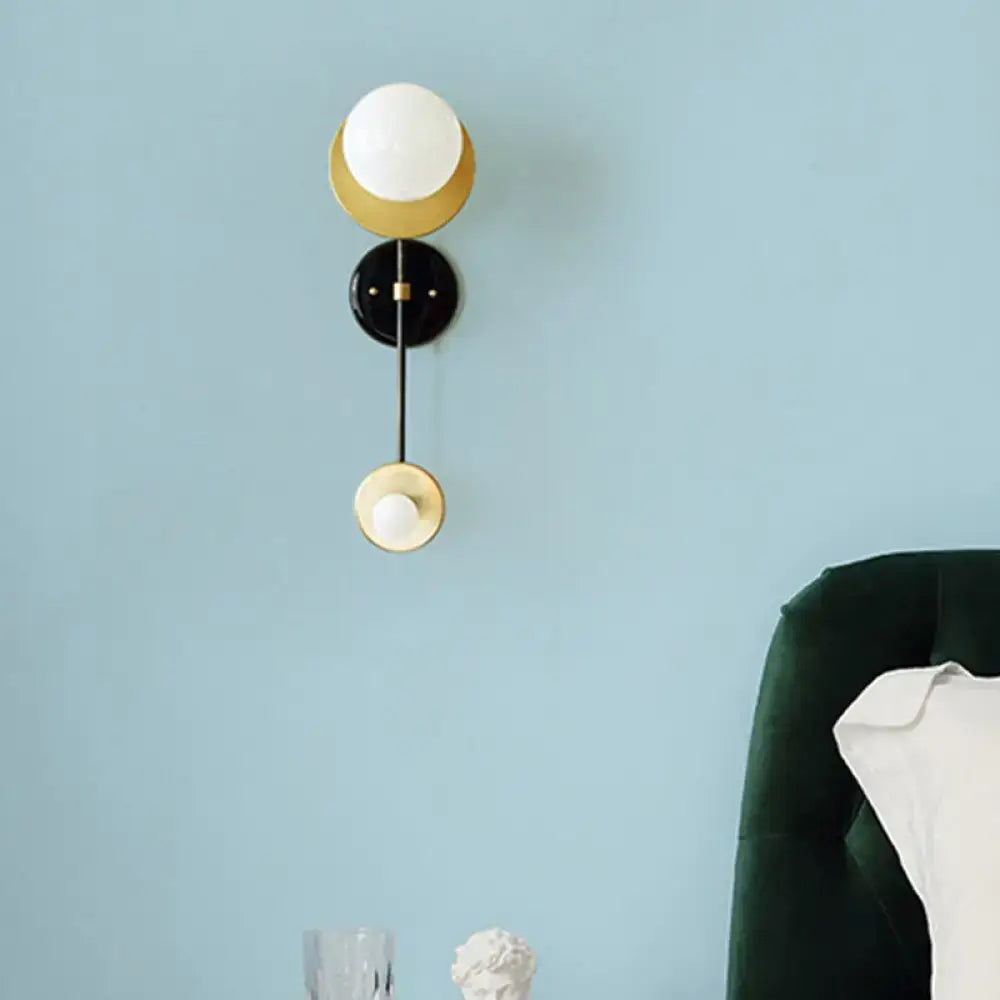 Modern black & gold opal glass wall light fixture bedroom sconce