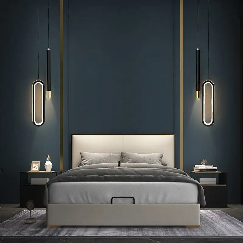 Modern black & gold oval pendant lamps bedroom minimalist lighting