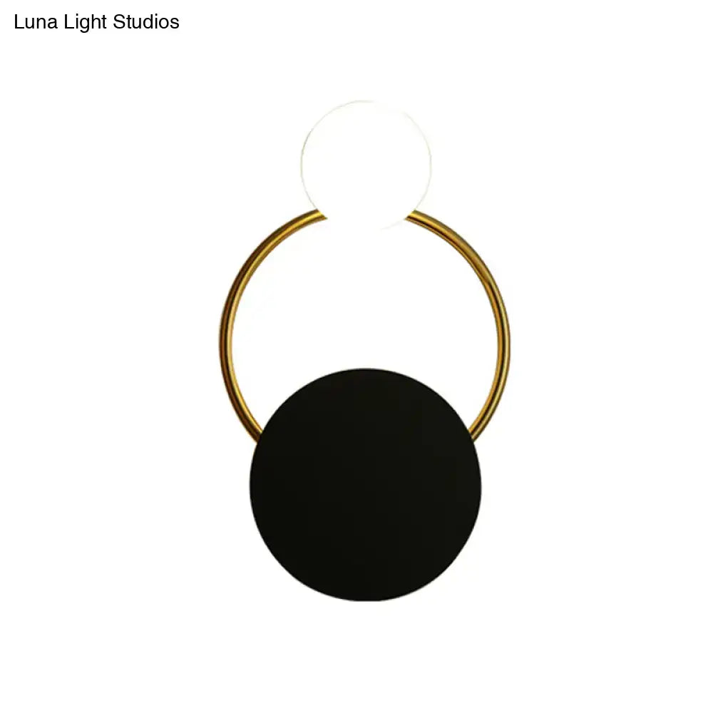 Modern black & gold round wall sconce bedroom light