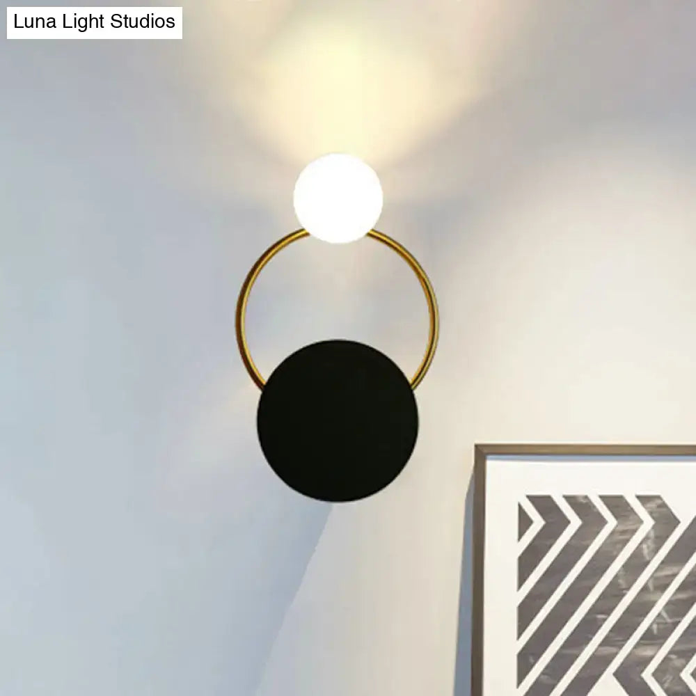 Modern black & gold round wall sconce bedroom light